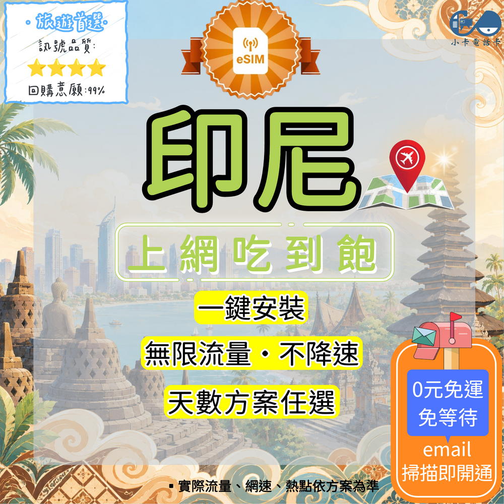 【eSIM】印尼網卡全方案｜吃到飽·每日型·總量型·彈性方案選擇〈快速啟用、免運即時開通、天數客制化〉