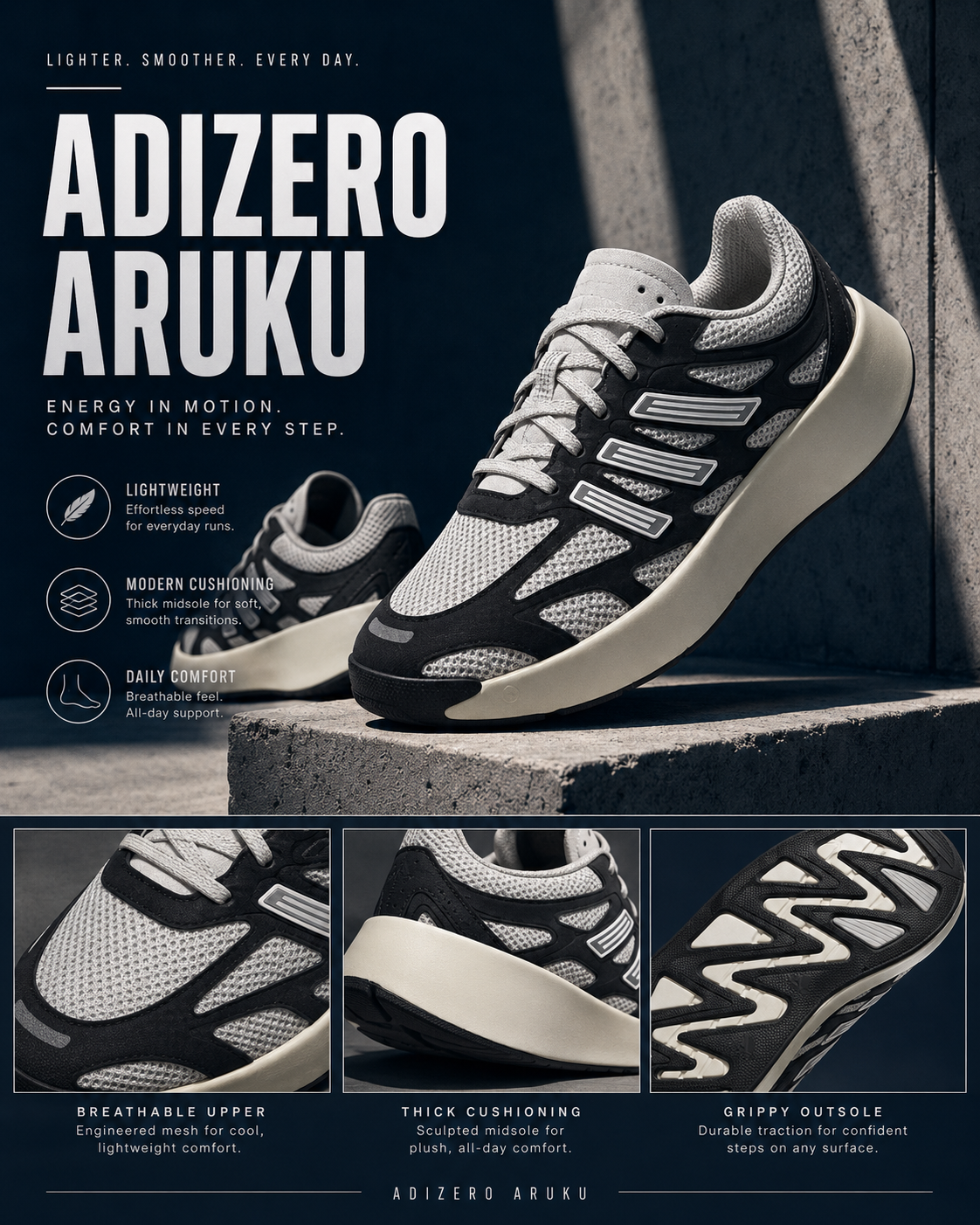 【日本限時連線代購】Adidas Adizero Aruku 彈力 支撐 緩震 厚底 慢跑鞋 JI3555 黑灰 無鞋盒