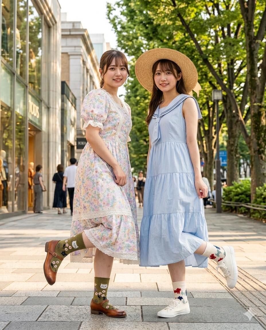 貓咪花圖案短襪