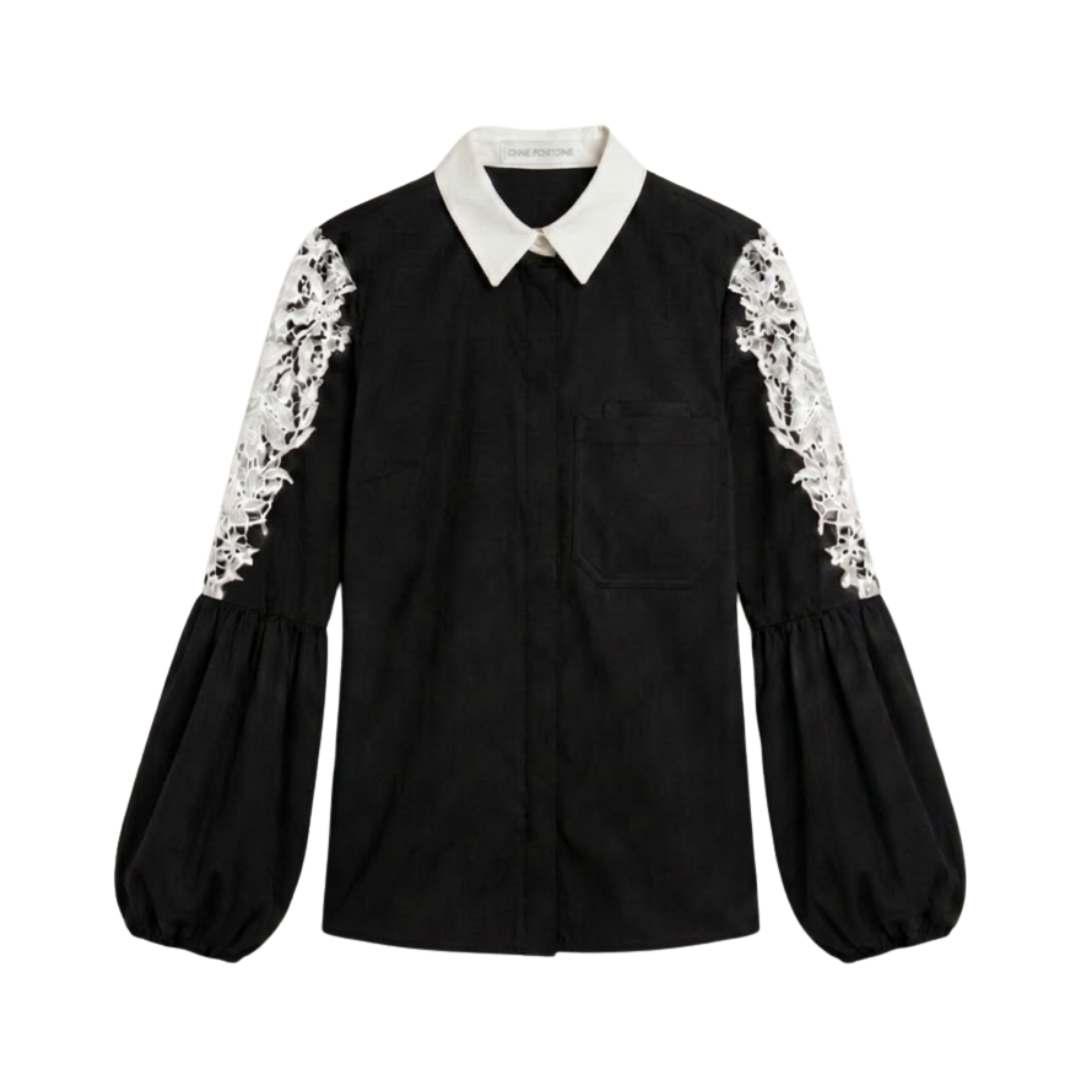 1AF1109-202 ANNE FONTAINE Laora Shirt Black/White #H19F016 (C-EU-E)