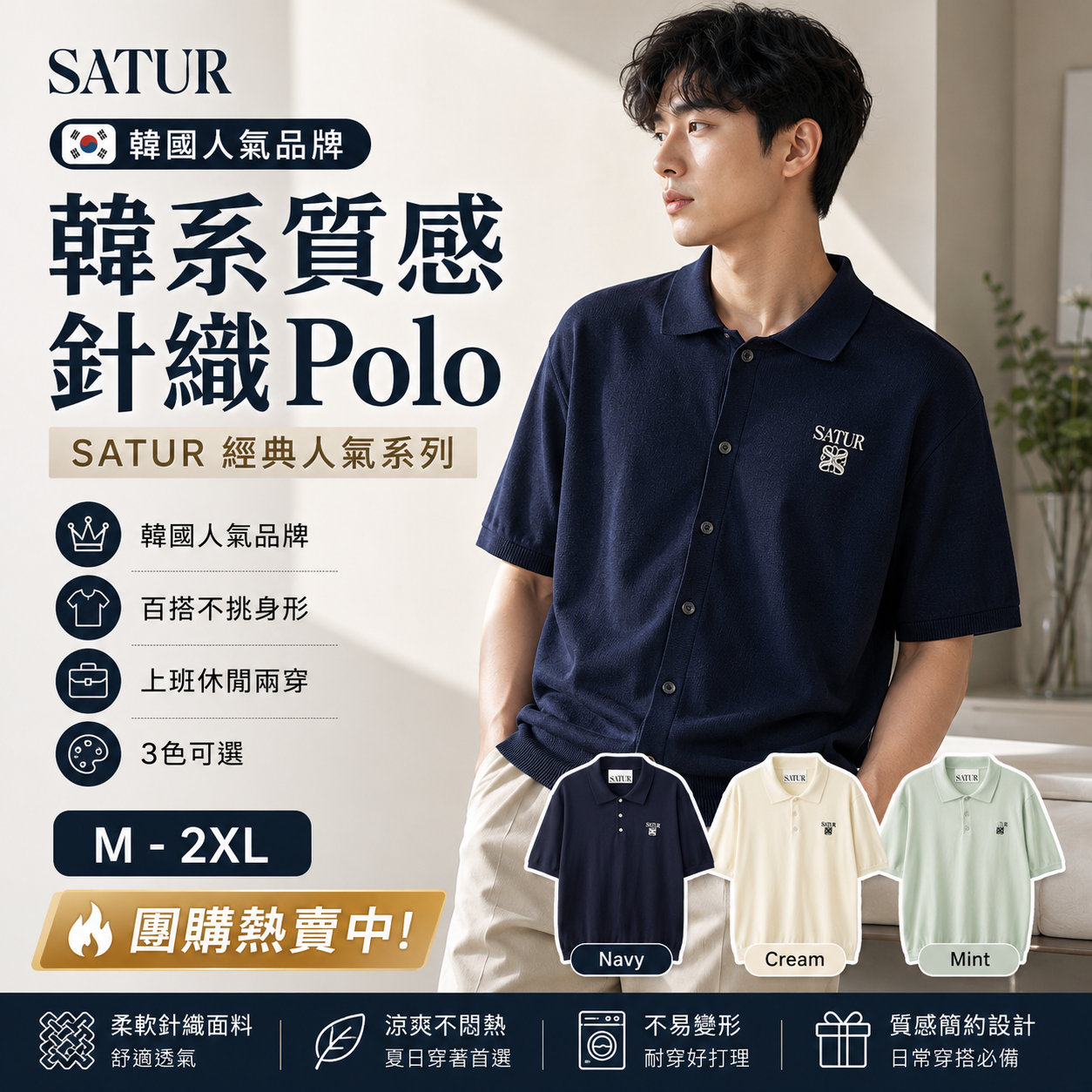 【直播】SATUR LX060410 男裝經典針織短袖上衣(SA262MKT01)