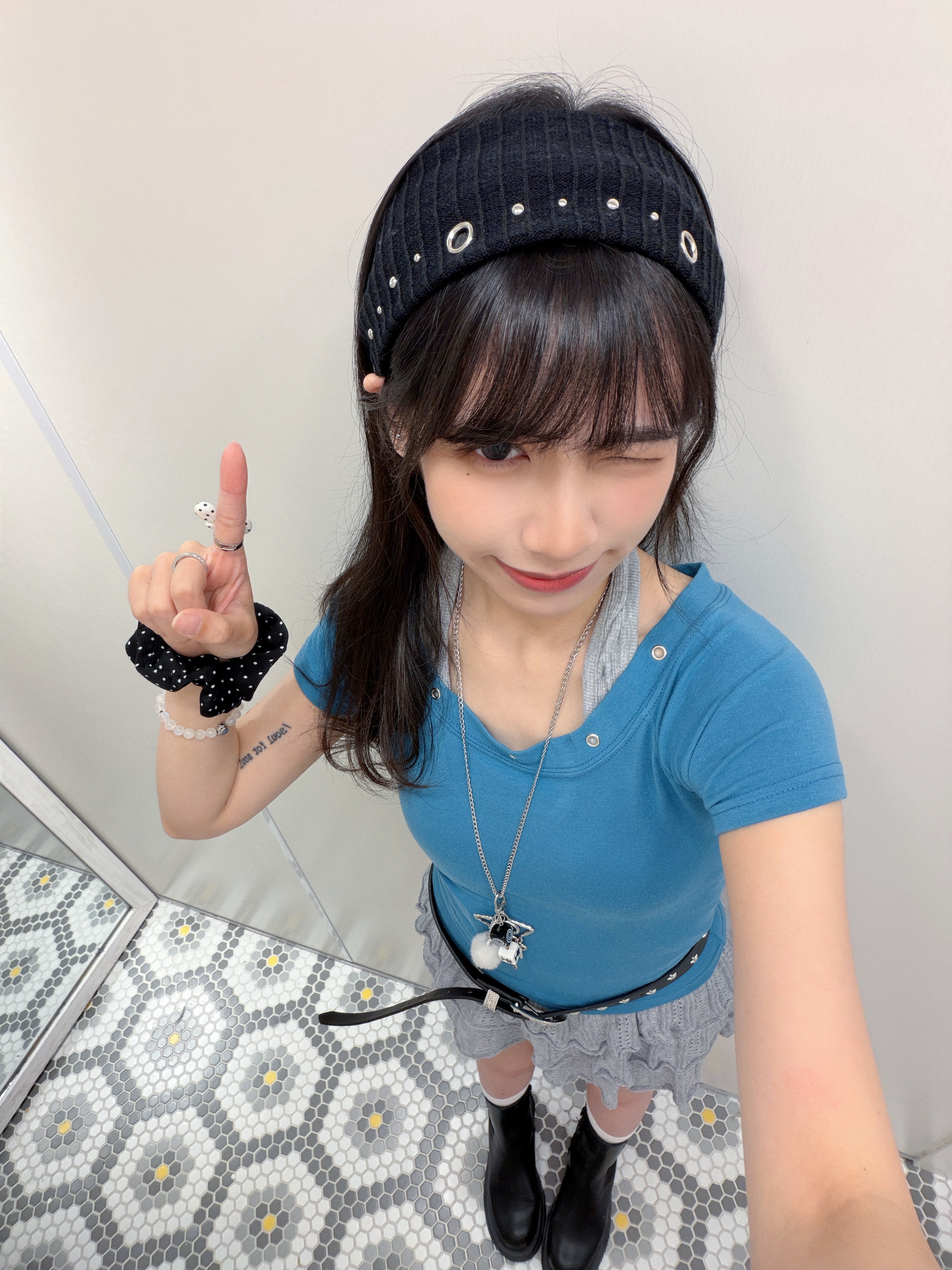 A0347｜甜酷圈扣窩釘針織髮帶 .⋆♱