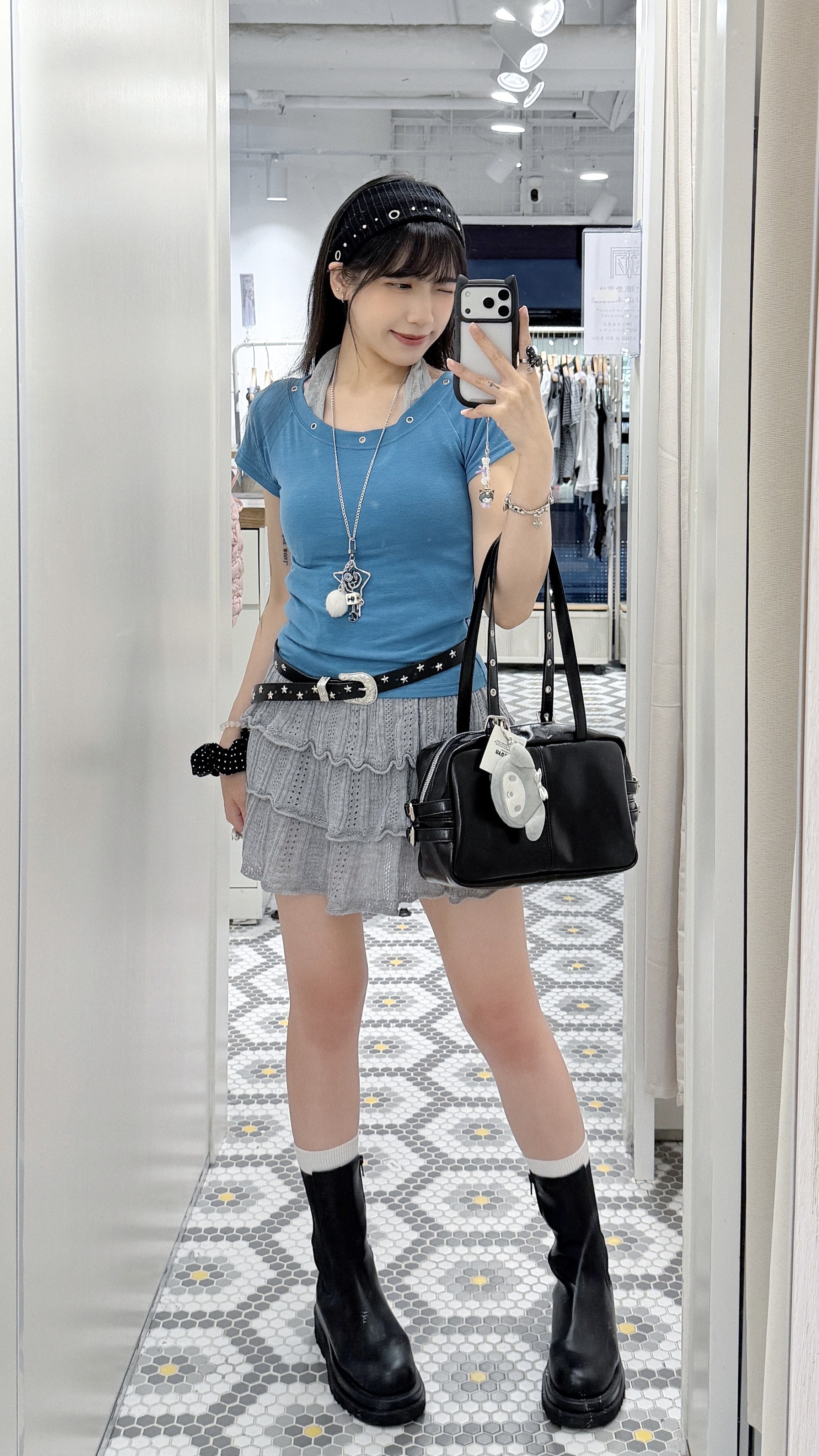 T1523｜型格銀色圈扣掛頸假兩件上衣₊ ⊹₍ᐢᐢ₎ ᰔᩚ