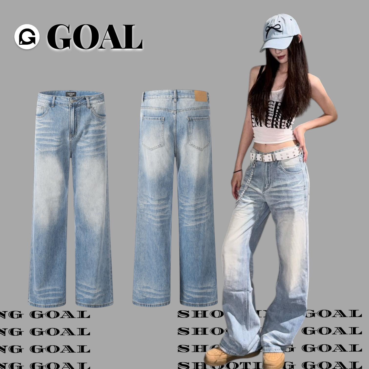 (GOAL) 低腰水洗折痕直筒牛仔褲 男女款 CK 9265