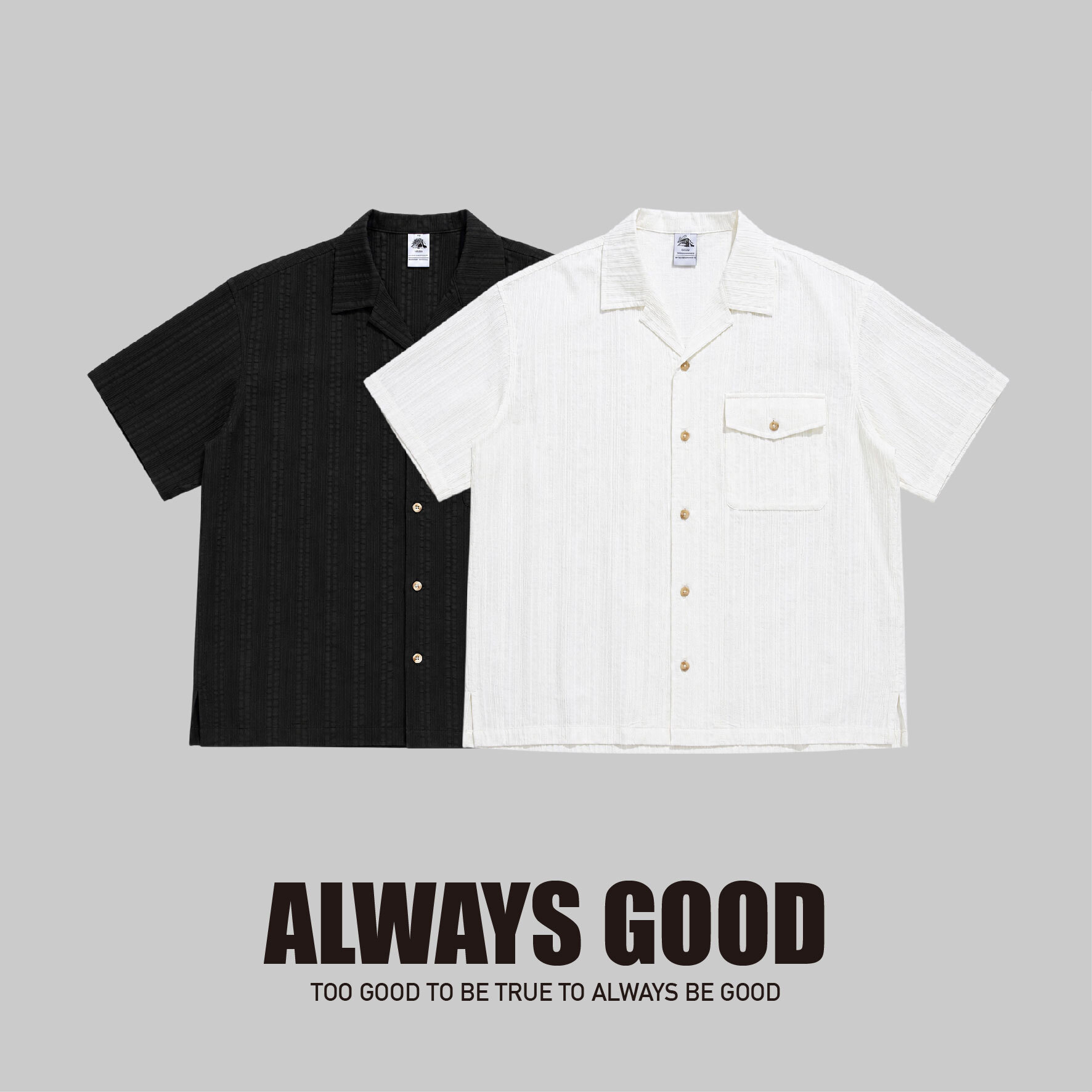 『Always_Good』凹凸線條 暗紋 古巴領 短袖襯衫
