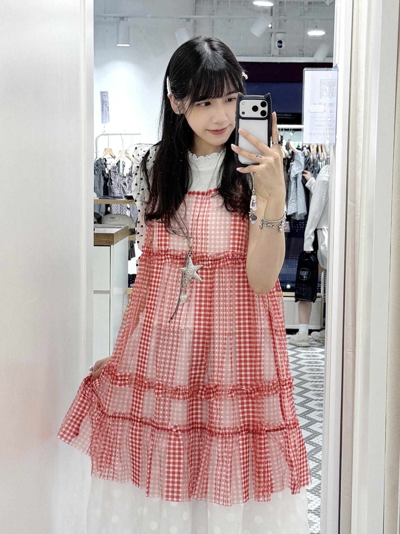 EA1309｜蘇格蘭春日˖°.🐞*:･ 田園風微透格子吊帶外搭OPS