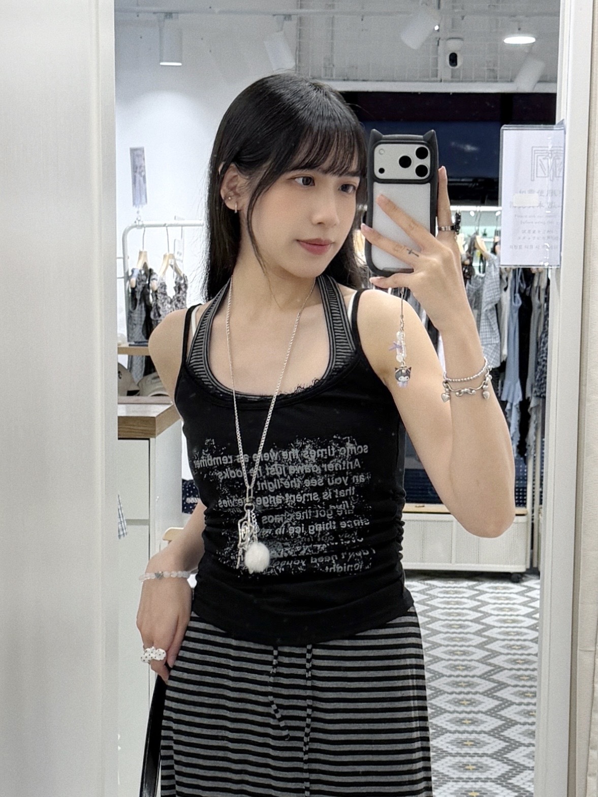 （6月韓國連線）T1283｜韓系美式英字橫間掛頸假兩件吊帶背心✶⋆.˚