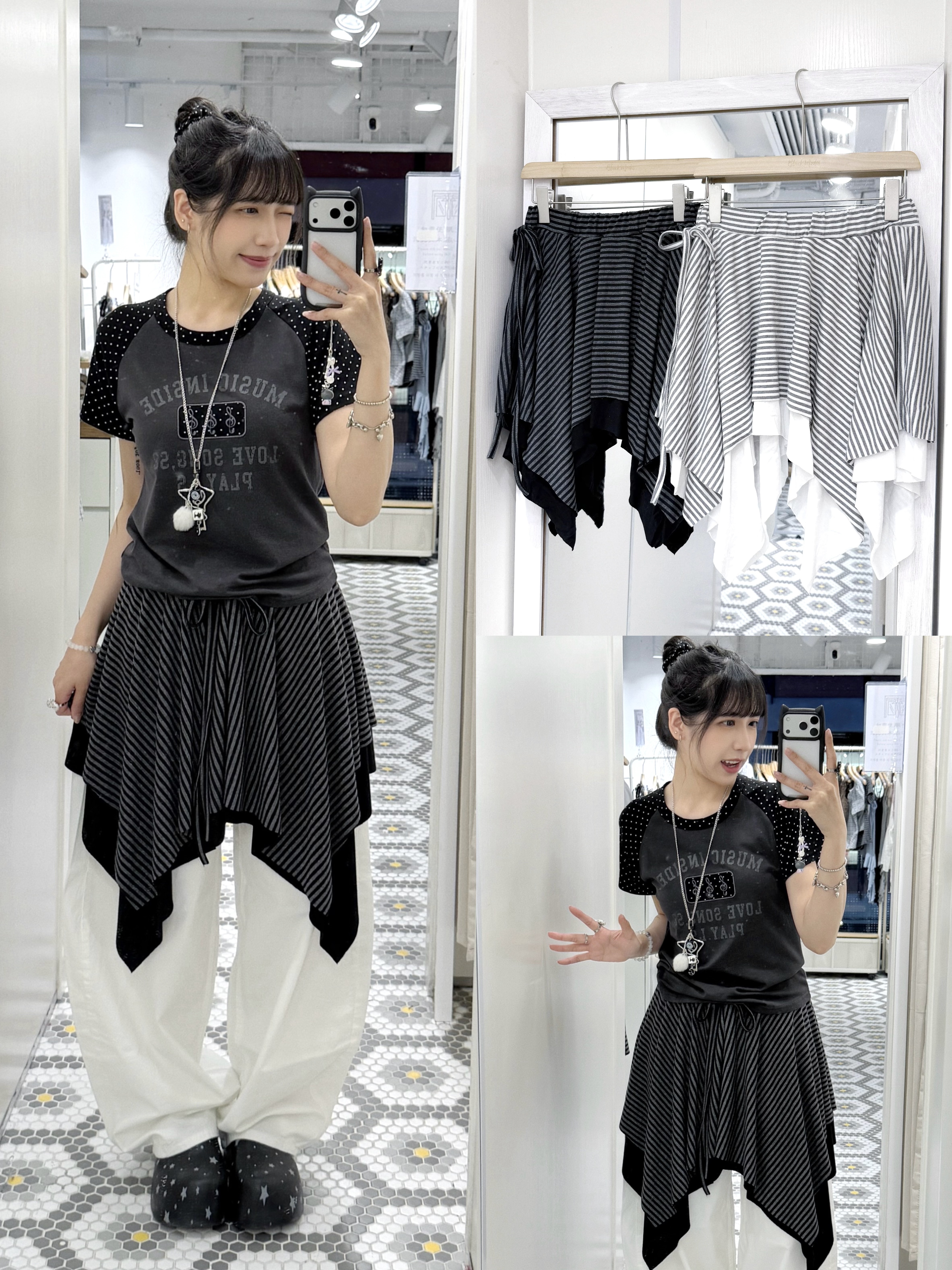D0571｜韓妹LAYER必備！橫間層次蝴蝶結中裙˖᯽ ݁˖