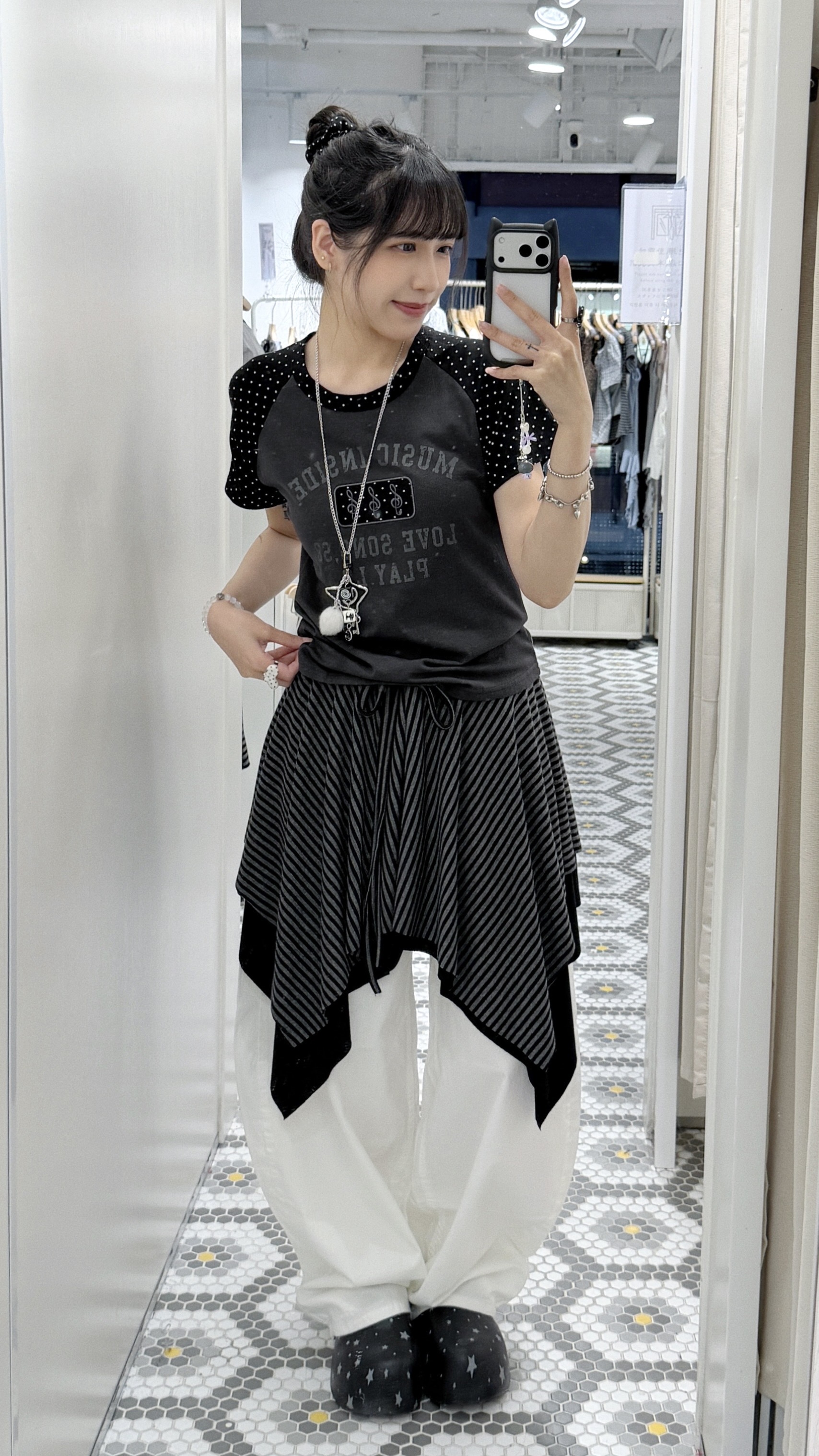 D0571｜韓妹LAYER必備！橫間層次蝴蝶結中裙˖᯽ ݁˖