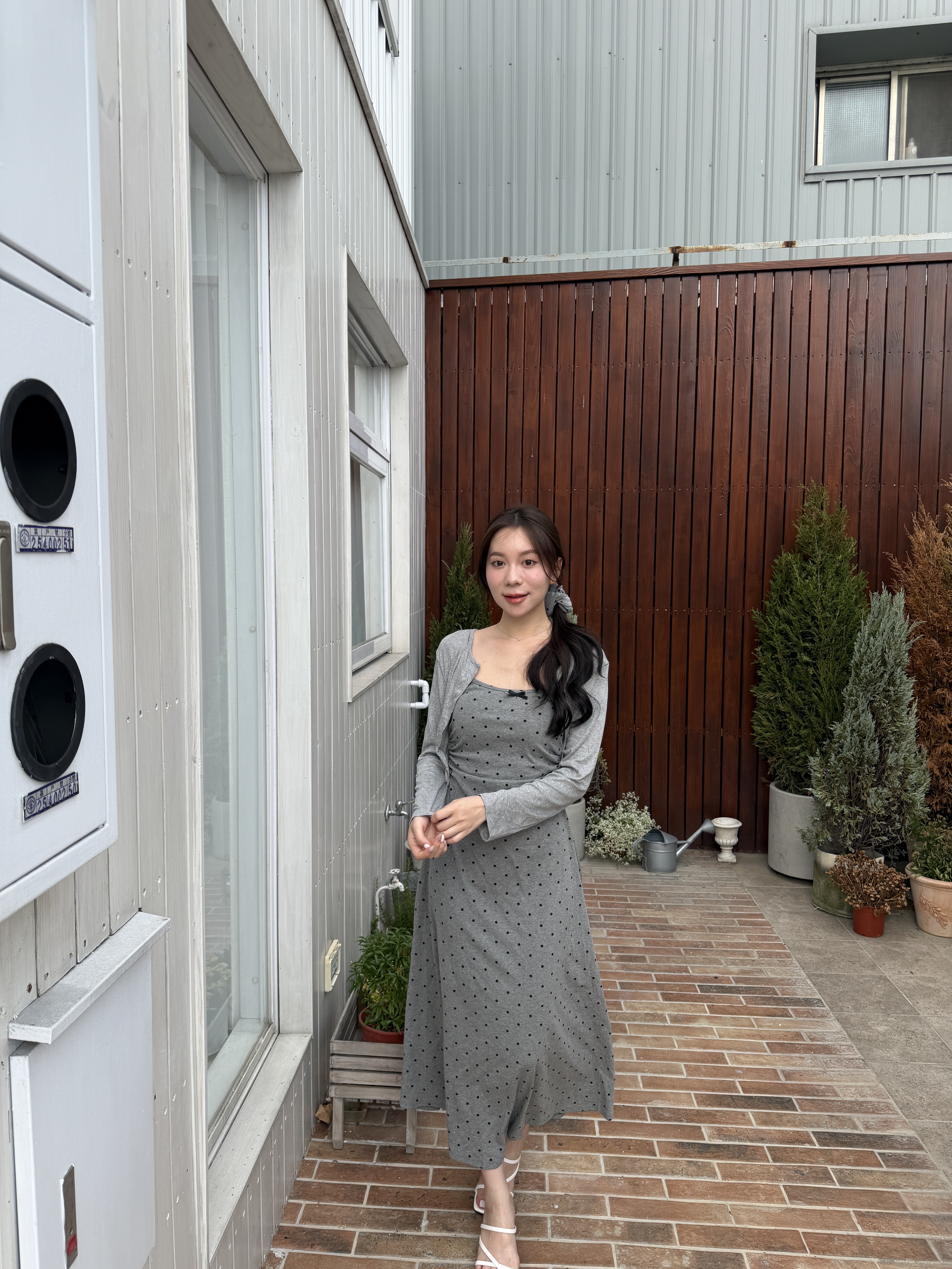 甜美波點長洋兩件套 附髮圈
