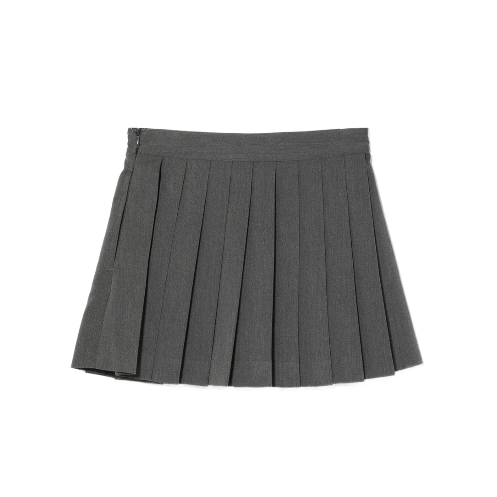 -(B5b04)-APEE SIDE ZIP PLEATED SKIRT 愛心布標 側拉鍊 百褶裙 灰色/黑色-AS166A6