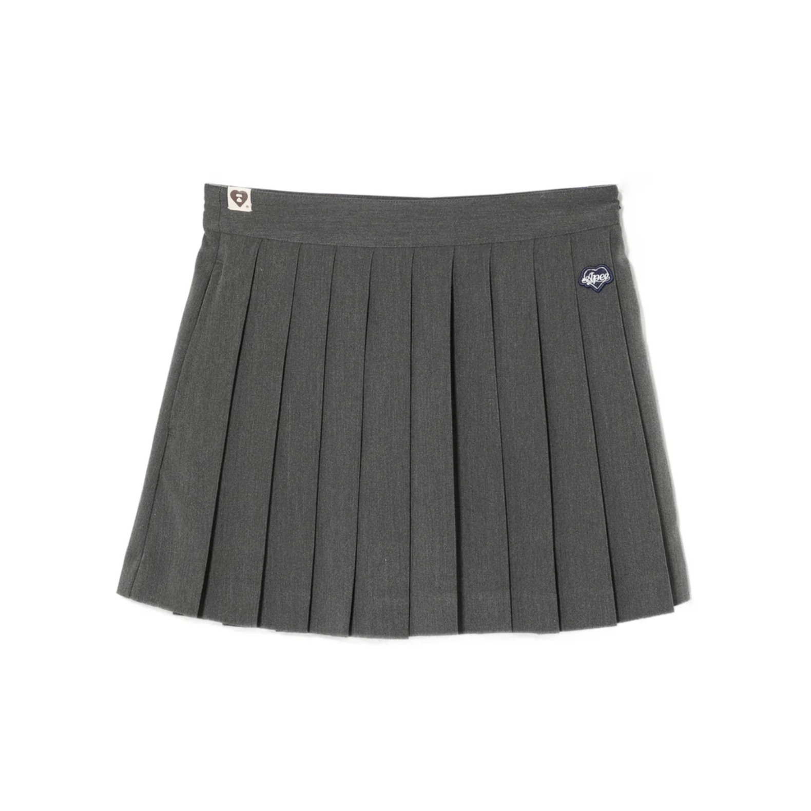 -(B5b04)-APEE SIDE ZIP PLEATED SKIRT 愛心布標 側拉鍊 百褶裙 灰色/黑色-AS166A6