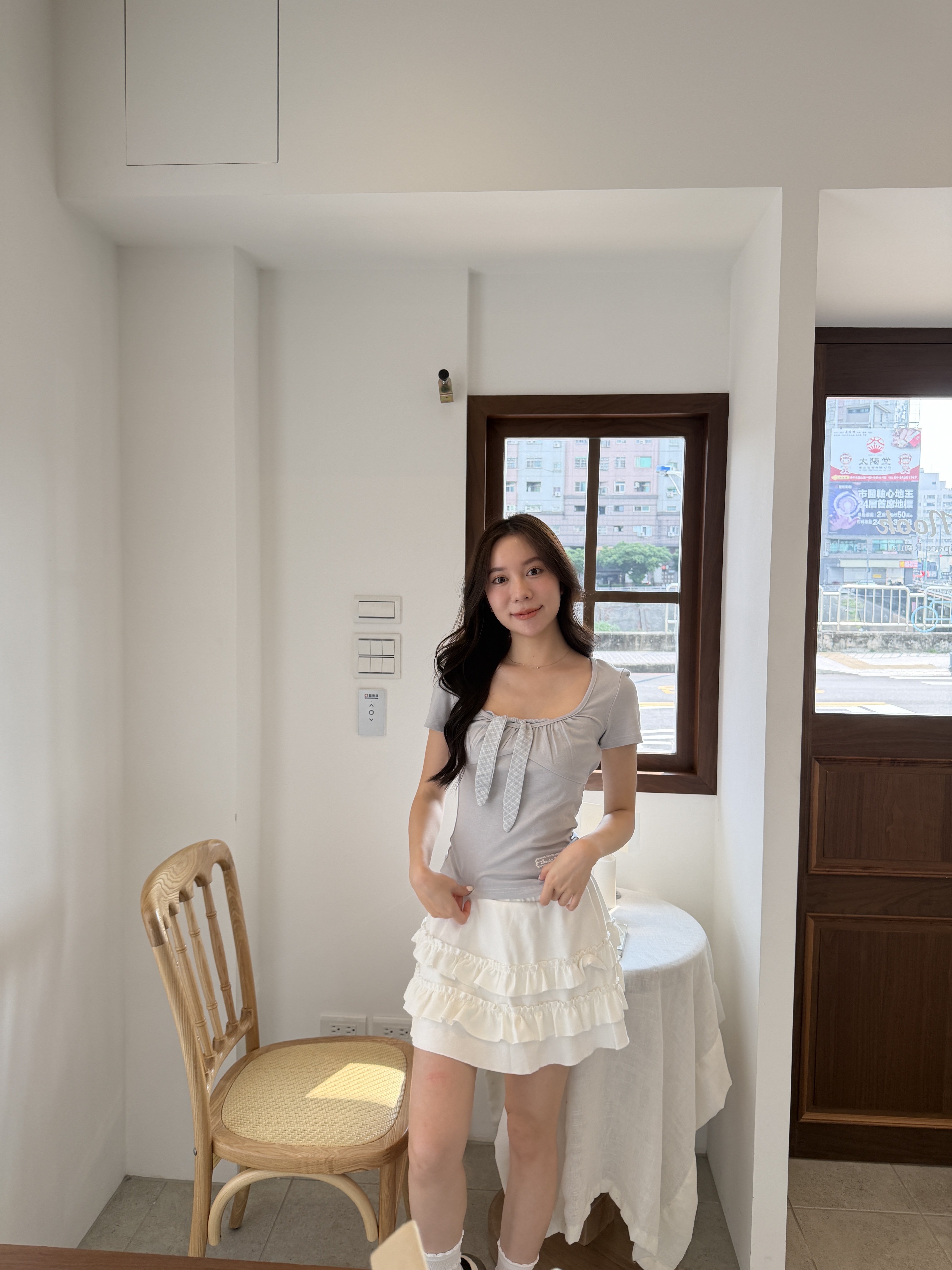 格紋小領帶綁結上衣