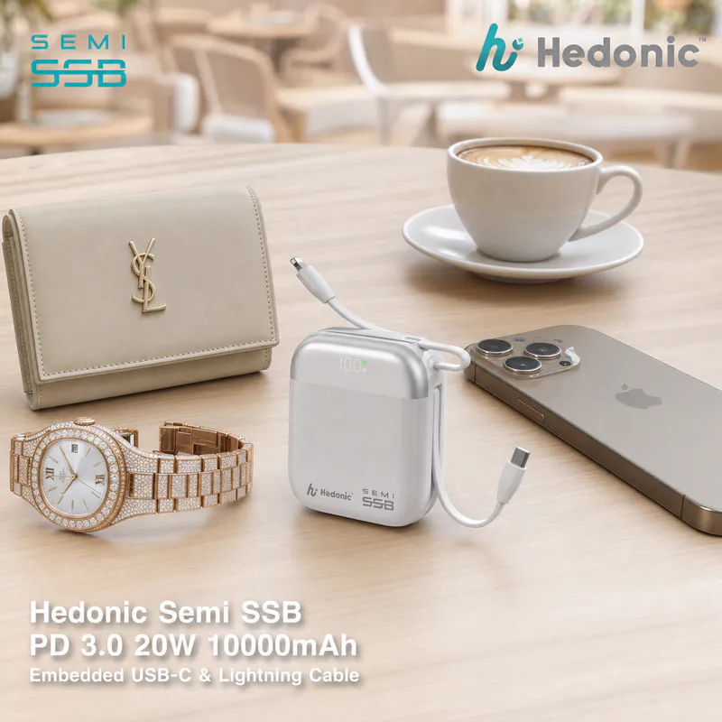 Hedonic Semi SSB PD 3.0 20W 內置USB-C & Lightning Cable 半固態行動電源 (A21-B) (81088/81089/81090)