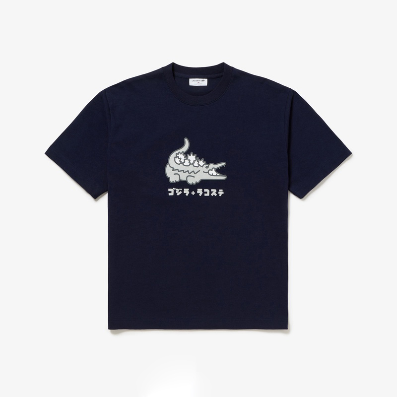 LACOSTE X GODZILLA 2.0 「GODZILLACOSTE」 T-SHIRT 哥吉拉鱷魚 插圖短T 白色/深藍-TH04GZJ99