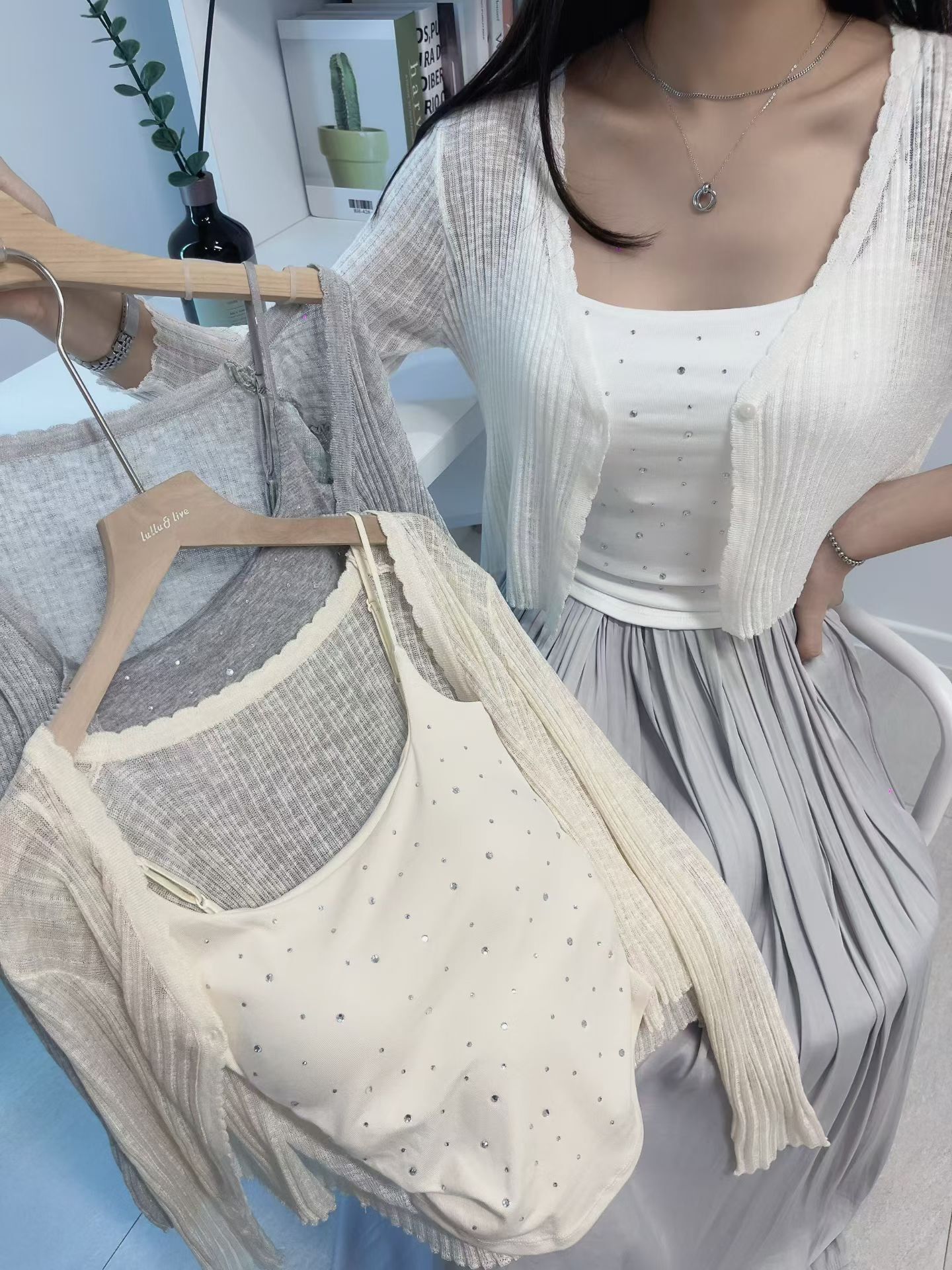 LU6337 閃鑽Bta-top針織外套套裝