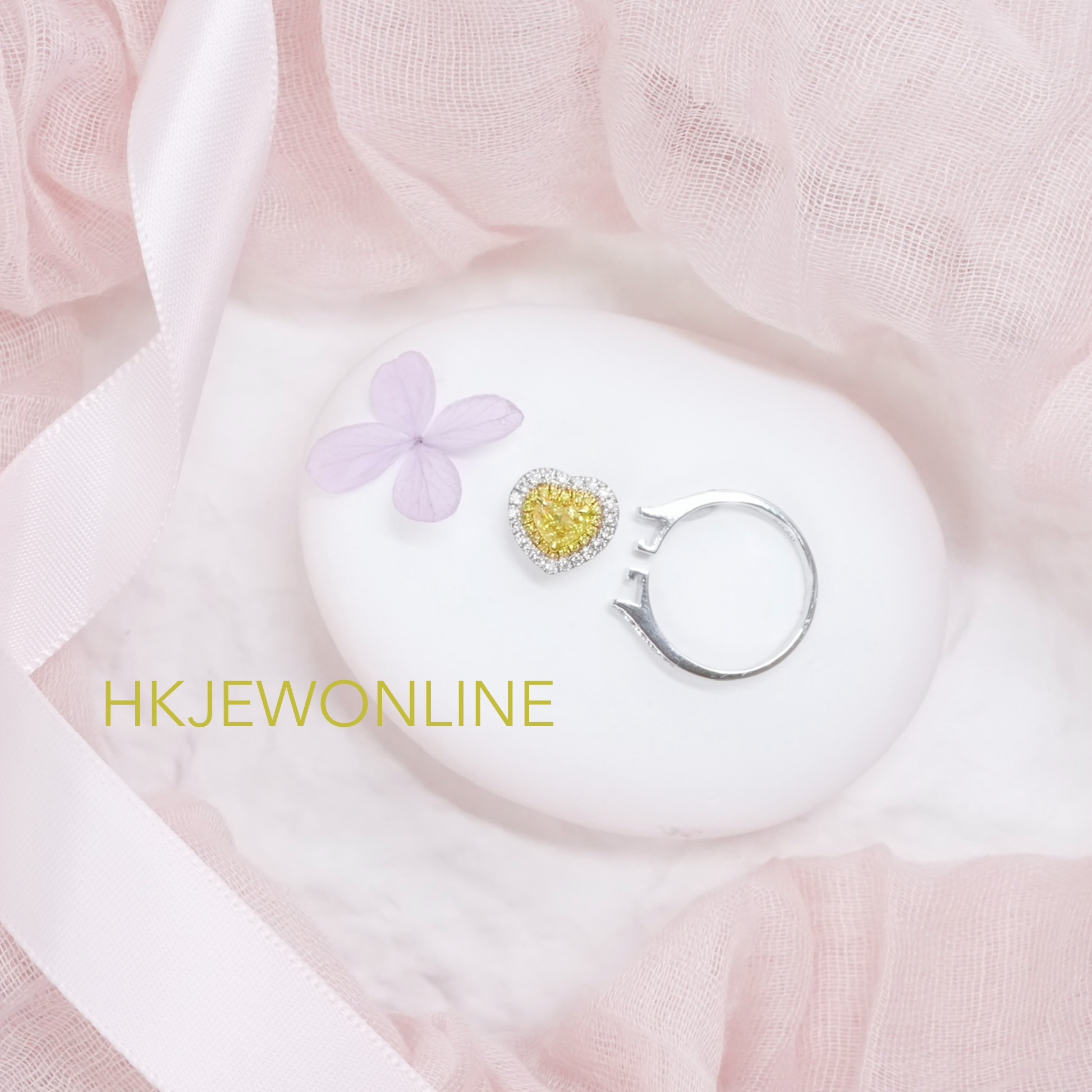 18K White Gold Heart-Shaped Yellow Diamond & Diamond Ring & Pendant 2 in 1– Diamond Band (Necklace not included)