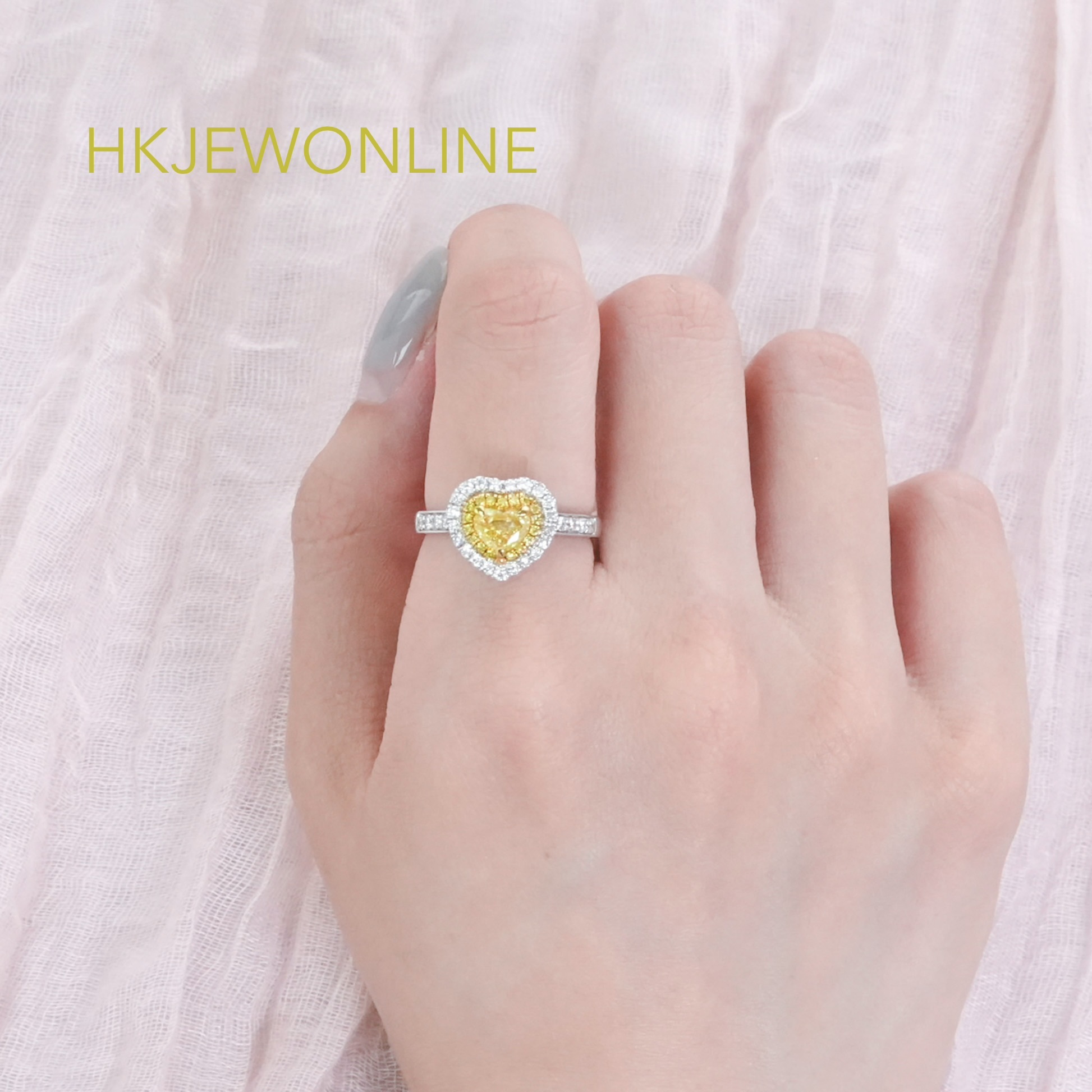 18K White Gold Heart-Shaped Yellow Diamond & Diamond Ring & Pendant 2 in 1– Diamond Band (Necklace not included)