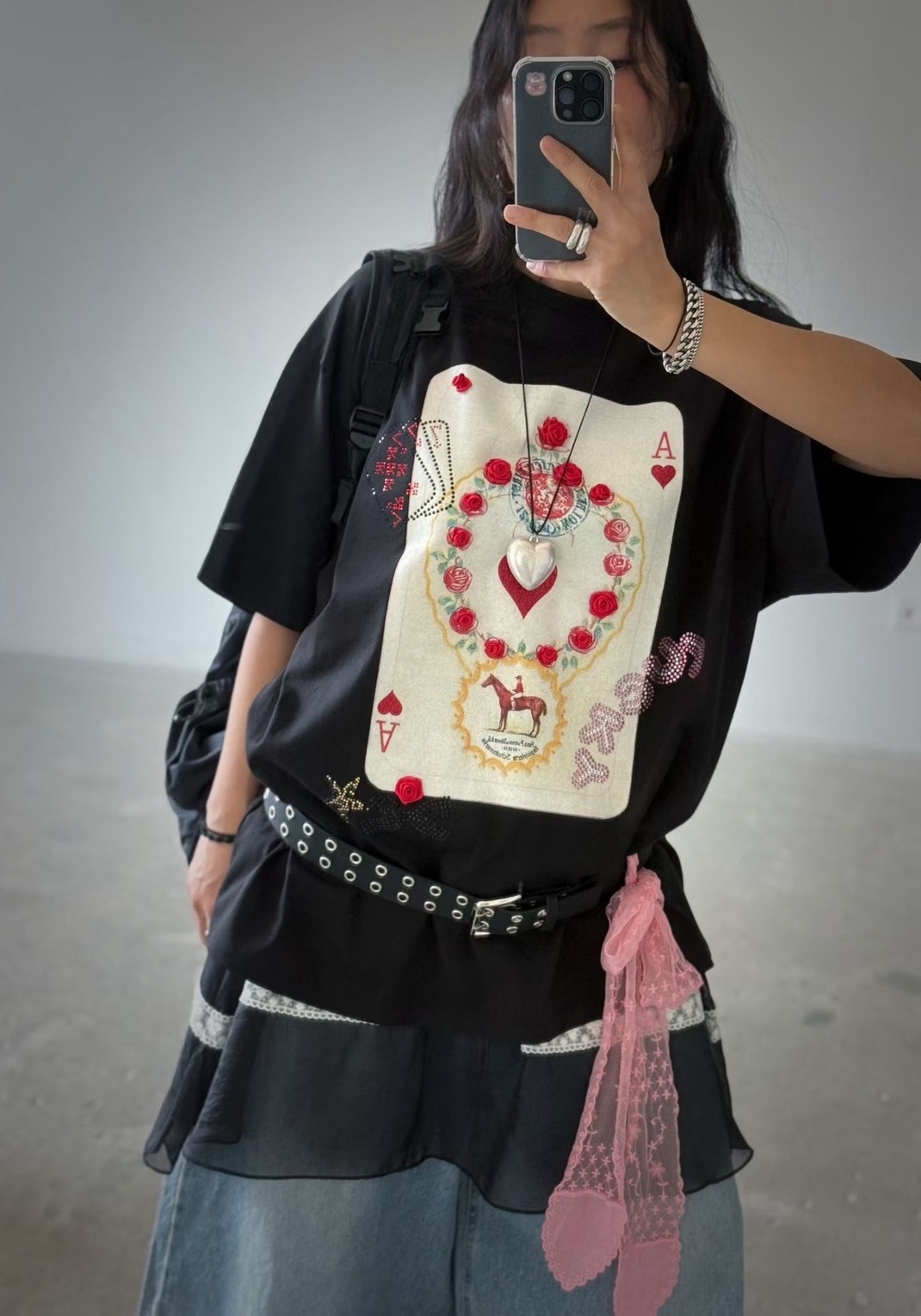 撲克玫瑰長版T