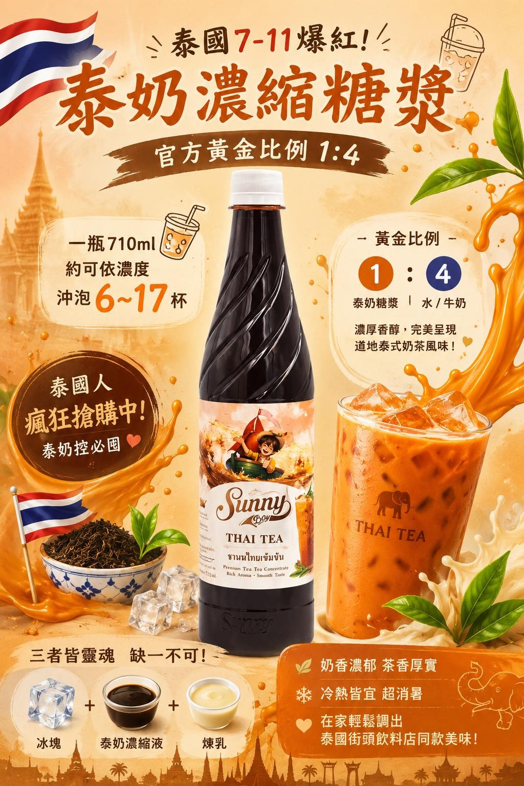 W21714 🇹🇭 泰國7-11爆紅新品｜泰奶控必囤！🧋🔥 #泰奶濃縮糖漿710ml 🔥(2支/套)