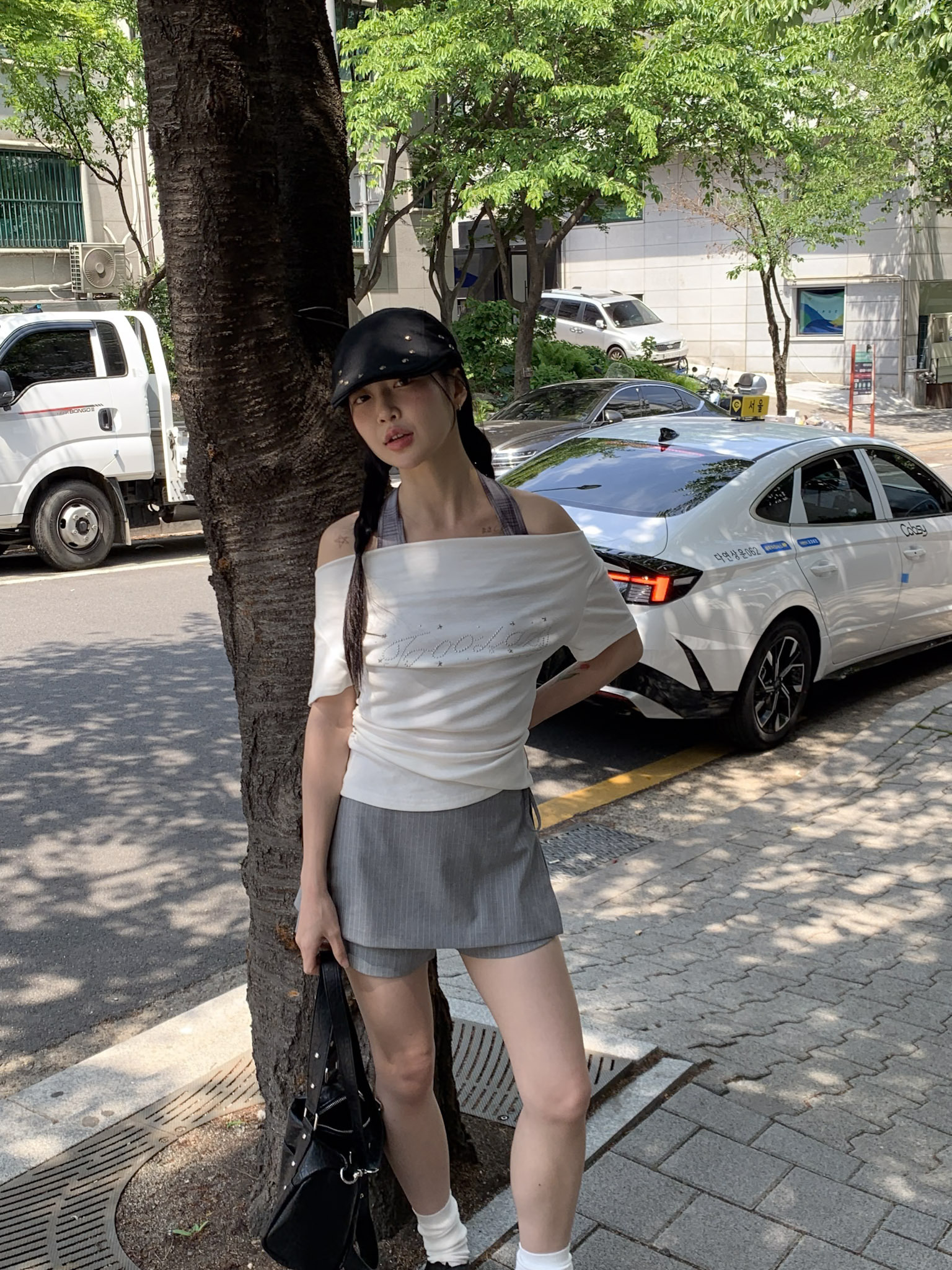 ISA_當韓女的一天 時髦氣場條紋綁帶褲裙_63067