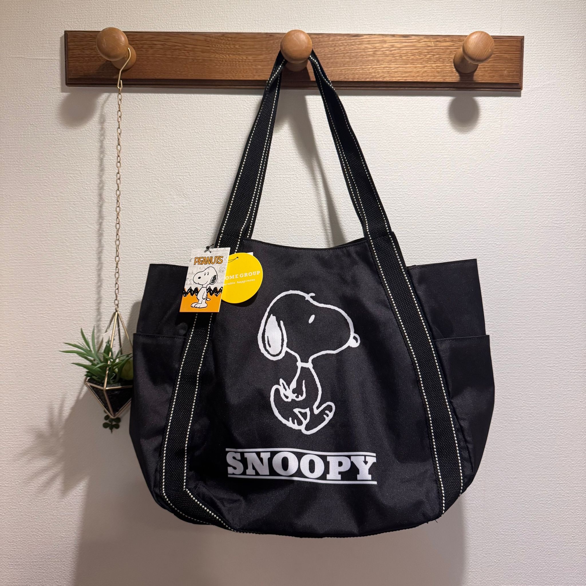 JP Snoopy 大容量丸型手挽袋 黑色 3793 TK260603