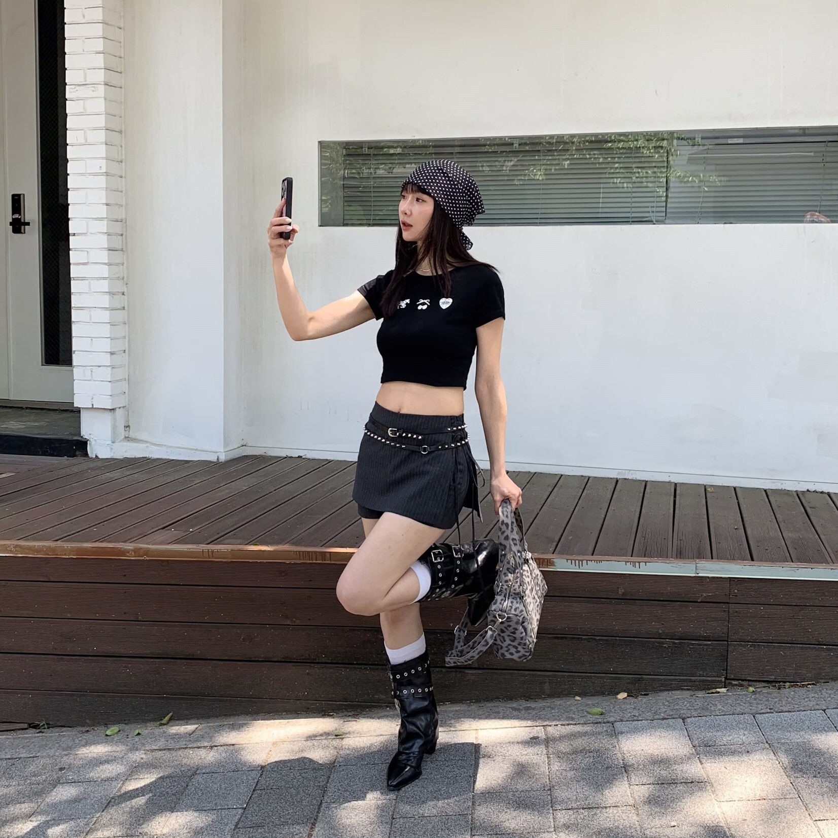 ISA_當韓女的一天 時髦氣場條紋綁帶褲裙_63067