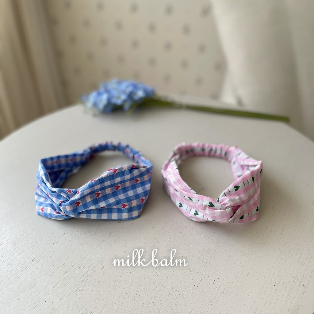 正韓夏milkbalm 愛心格子髮帶