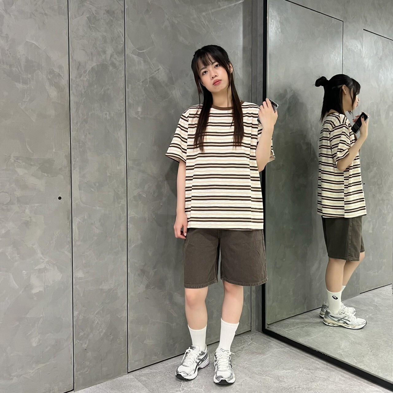 8155 竹節棉條紋撞色短袖