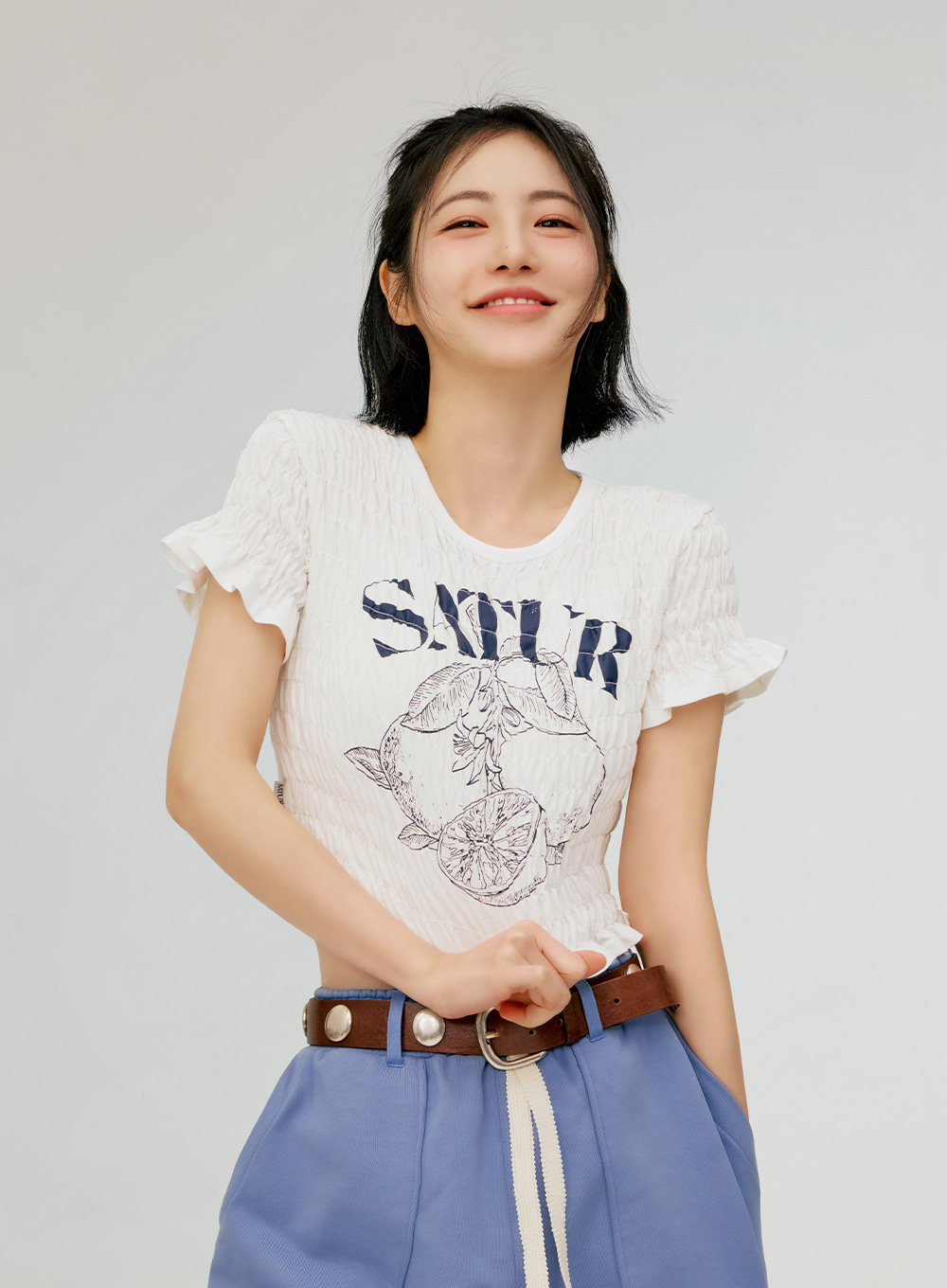 【直播】SATUR LX060435 女裝抓褶短袖上衣（SA262WTS17）