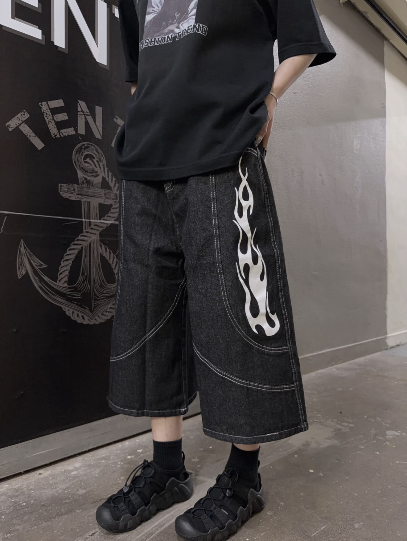 SPT0011 Fire print 七分褲