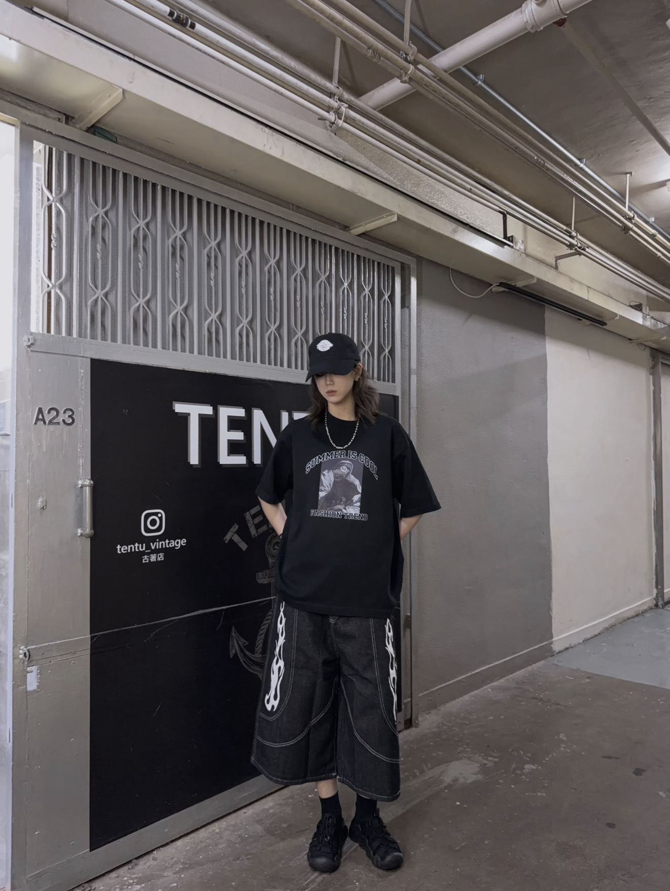 SPT0011 Fire print 七分褲