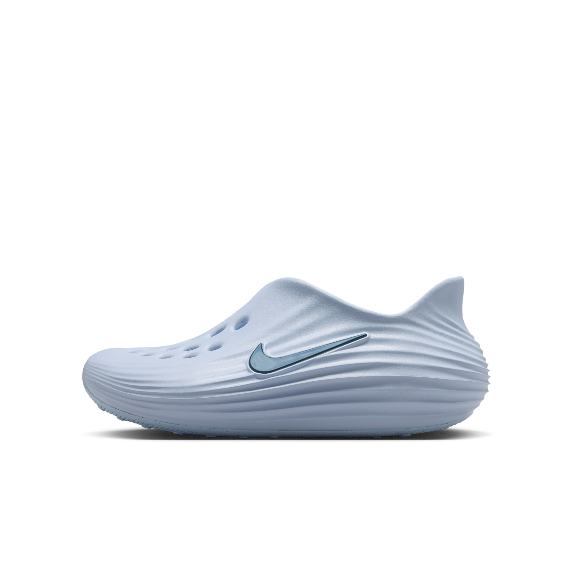 大童鞋 女鞋 NIKE REACTX REJUVEN8 GS 淺藍 立體LOGO Q彈 軟底 防水 拖鞋【IF1746-404】