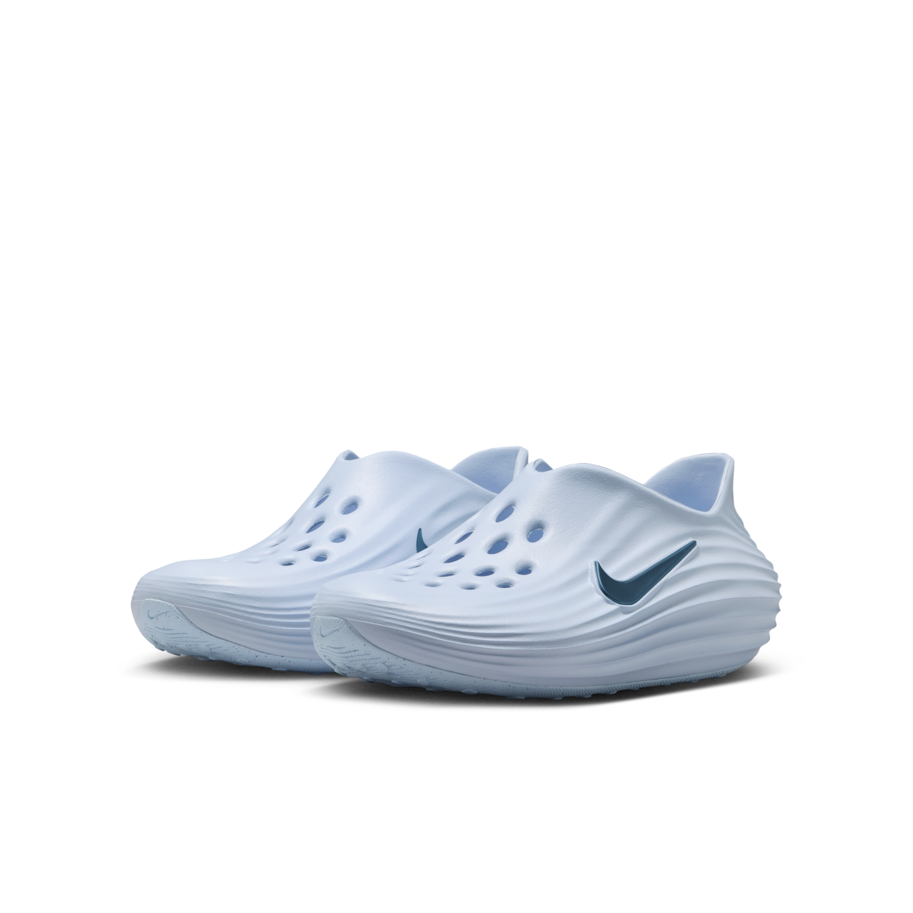 大童鞋 女鞋 NIKE REACTX REJUVEN8 GS 淺藍 立體LOGO Q彈 軟底 防水 拖鞋【IF1746-404】