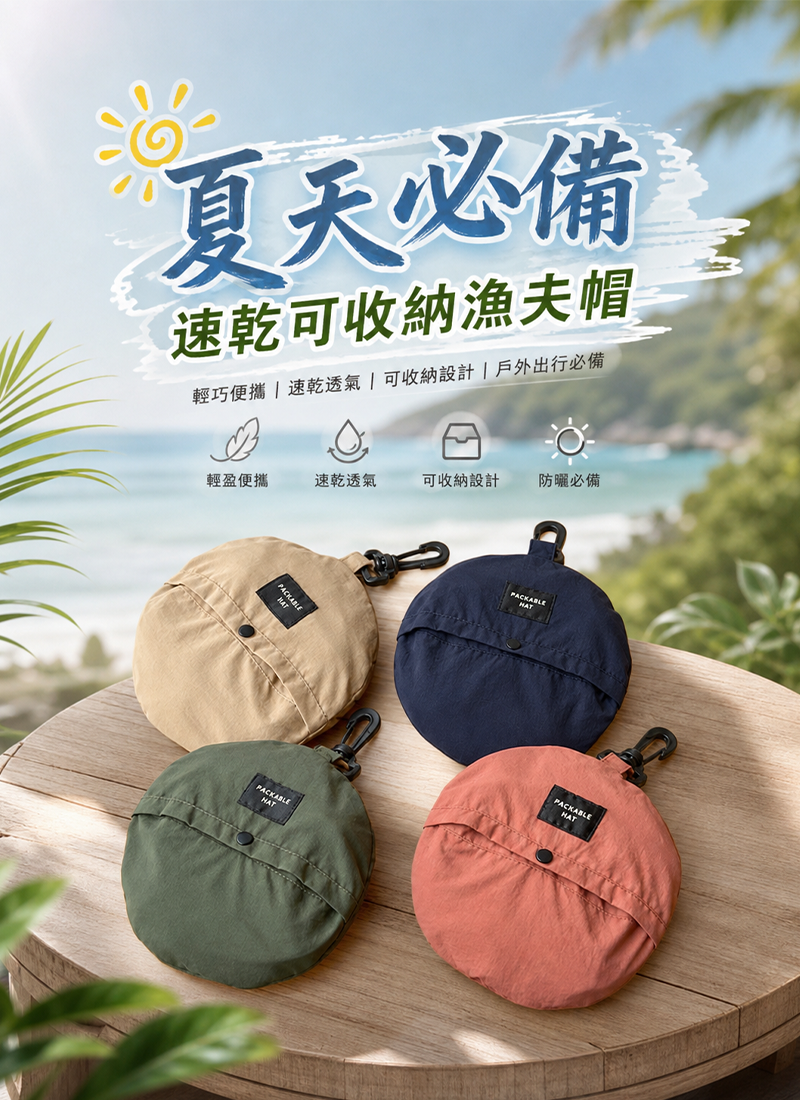 夏天必備-速乾可收納漁夫帽 CA005