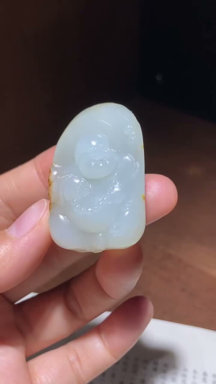 和田玉獨籽彌勒佛掛件,天然和田玉軟玉