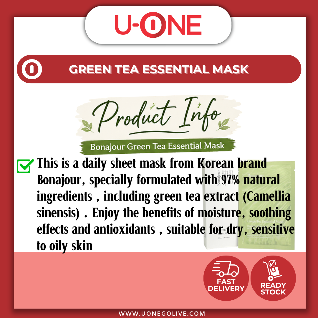 U-ONE | Korea | Bonajour | Green Tea Essential Mask | 5pcs/Pack