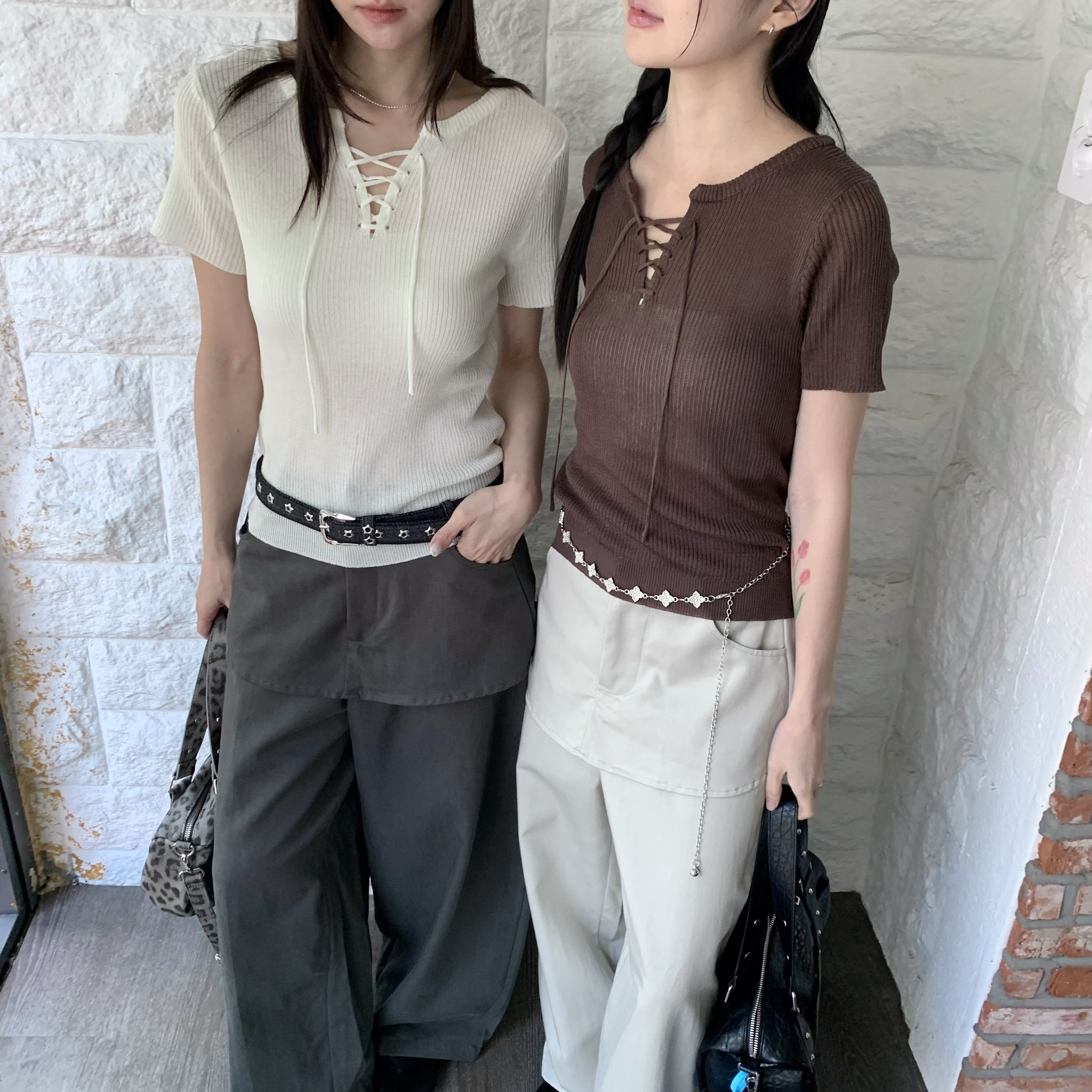 ISA_慵懶輪廓 交叉綁帶透肌感針織上衣_64029