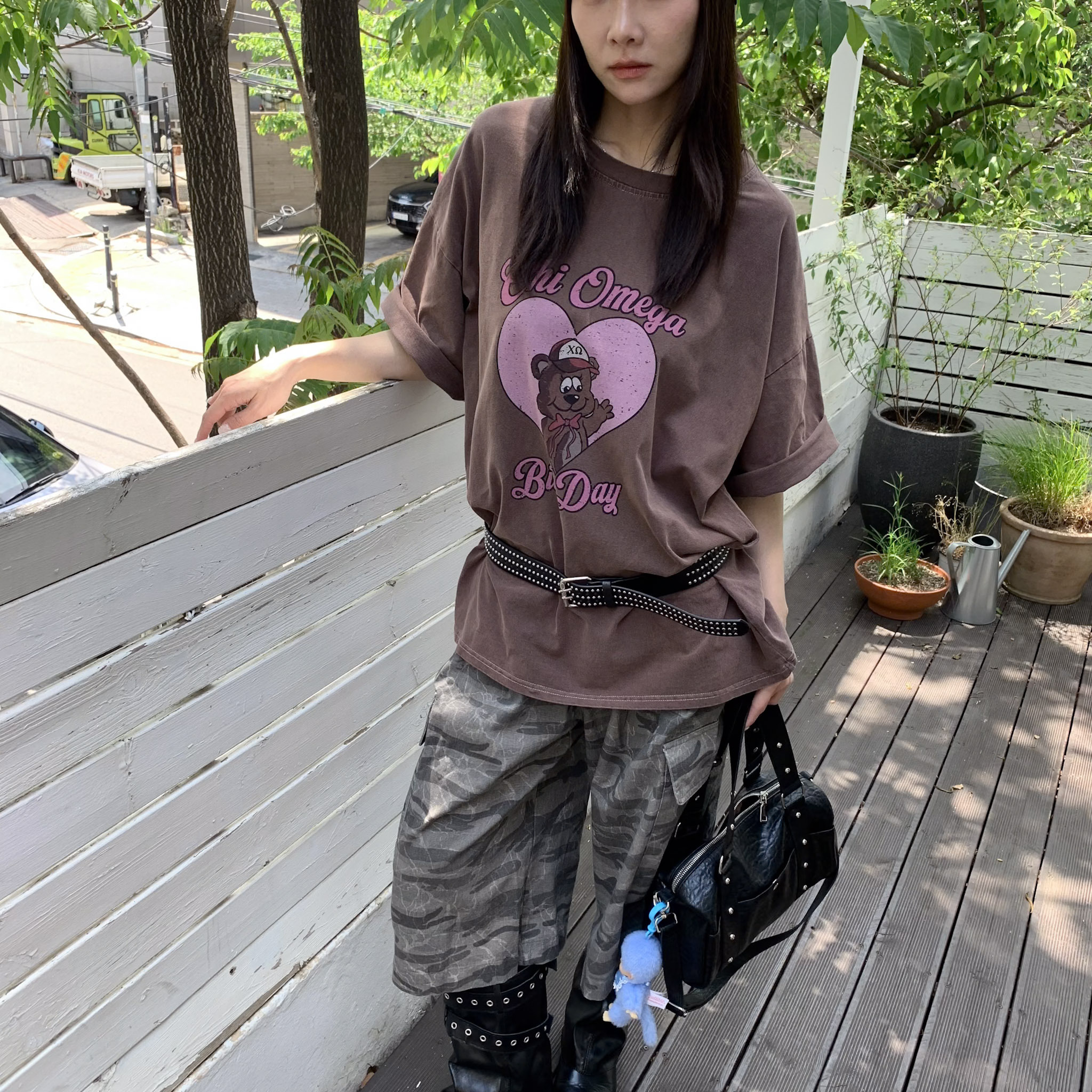 ISA_卡車帽愛心熊 美式落肩寬鬆水洗TEE_64031