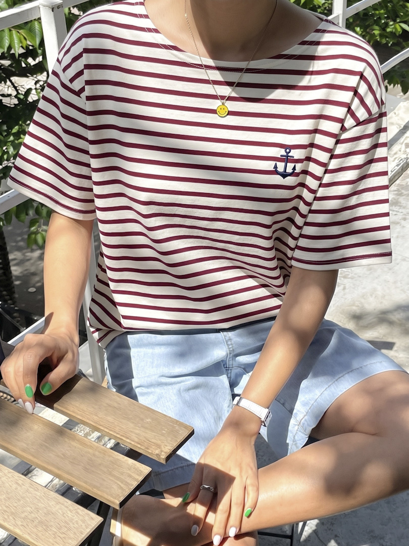 經典法式橫條紋設計★細節感與不刻意的時尚感條紋棉T