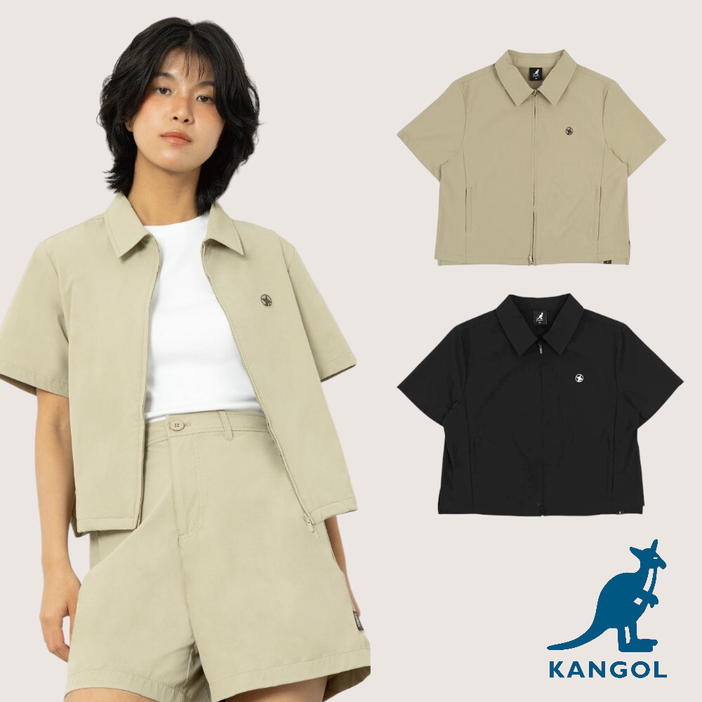 KANGOL 短袖 黑 卡其 短版 襯衫外套 女 6622116020 6622116032