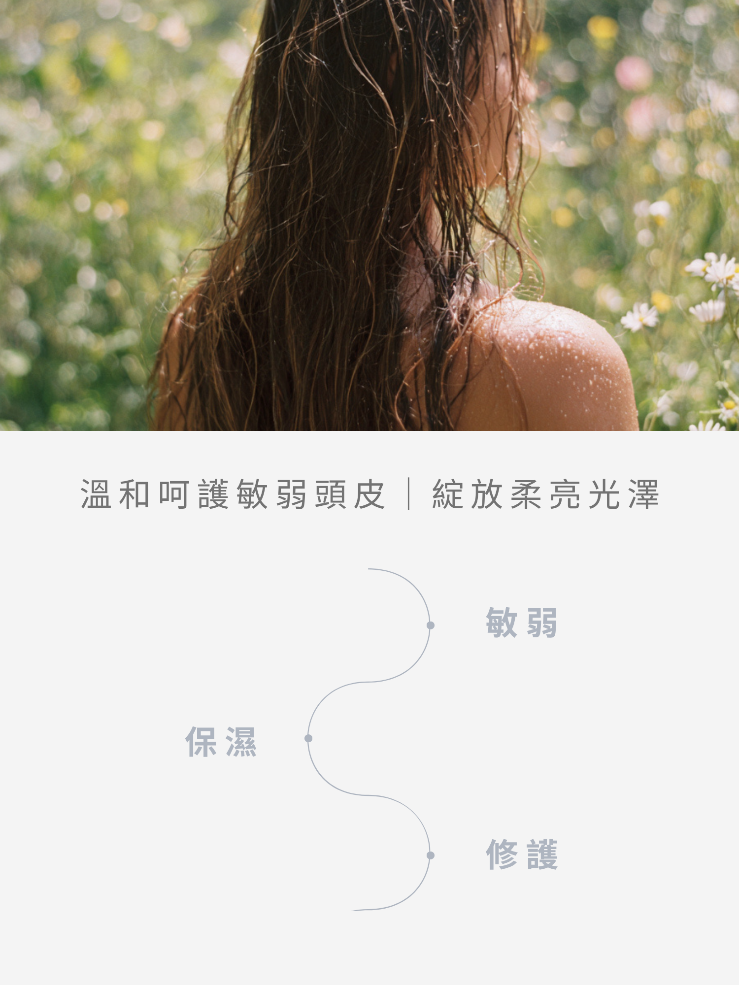 舒緩潤澤髮浴能溫和呵護敏弱頭皮,保濕修護髮絲,綻放柔亮光澤