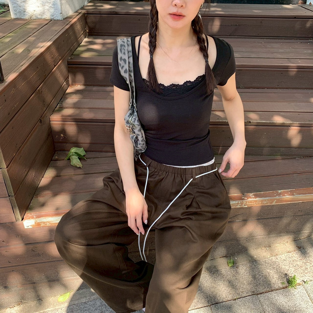 ISA_恰到好處的蕾絲 小辣假二件修身上衣_64076
