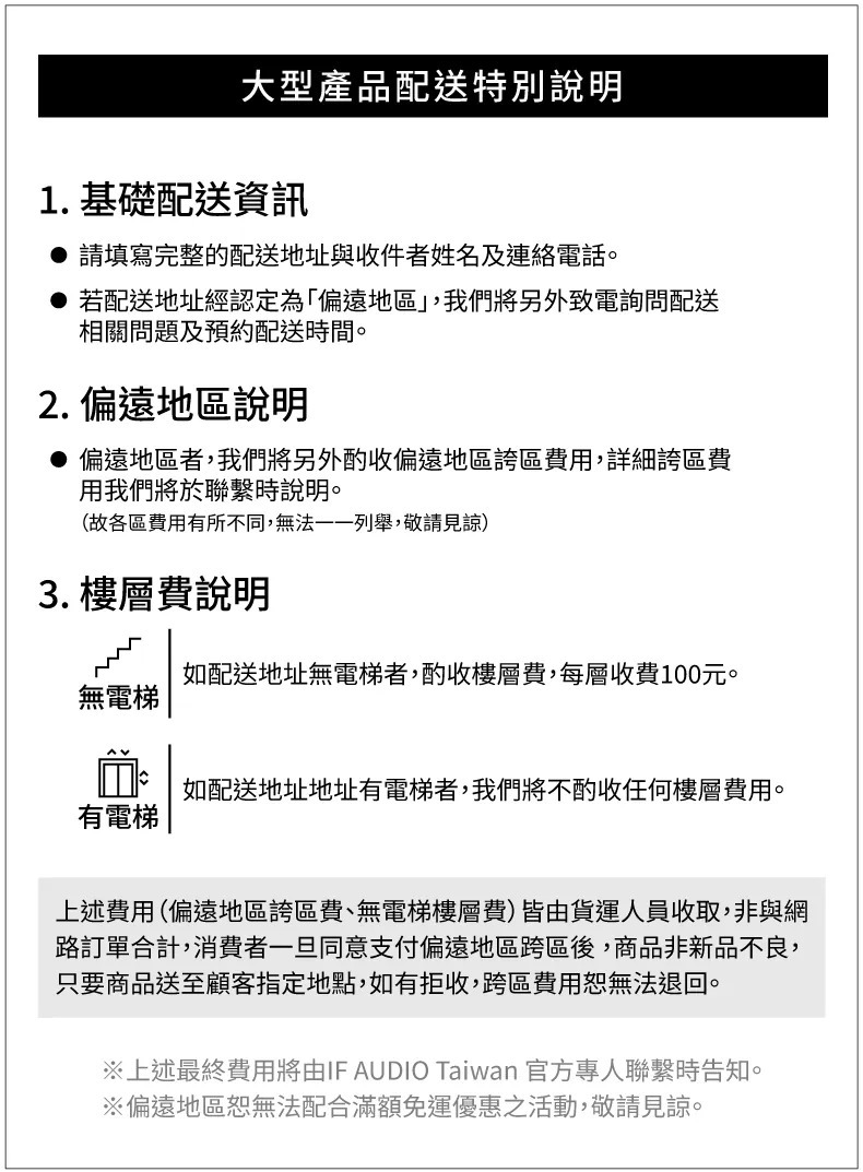 大型產品配送特別說明