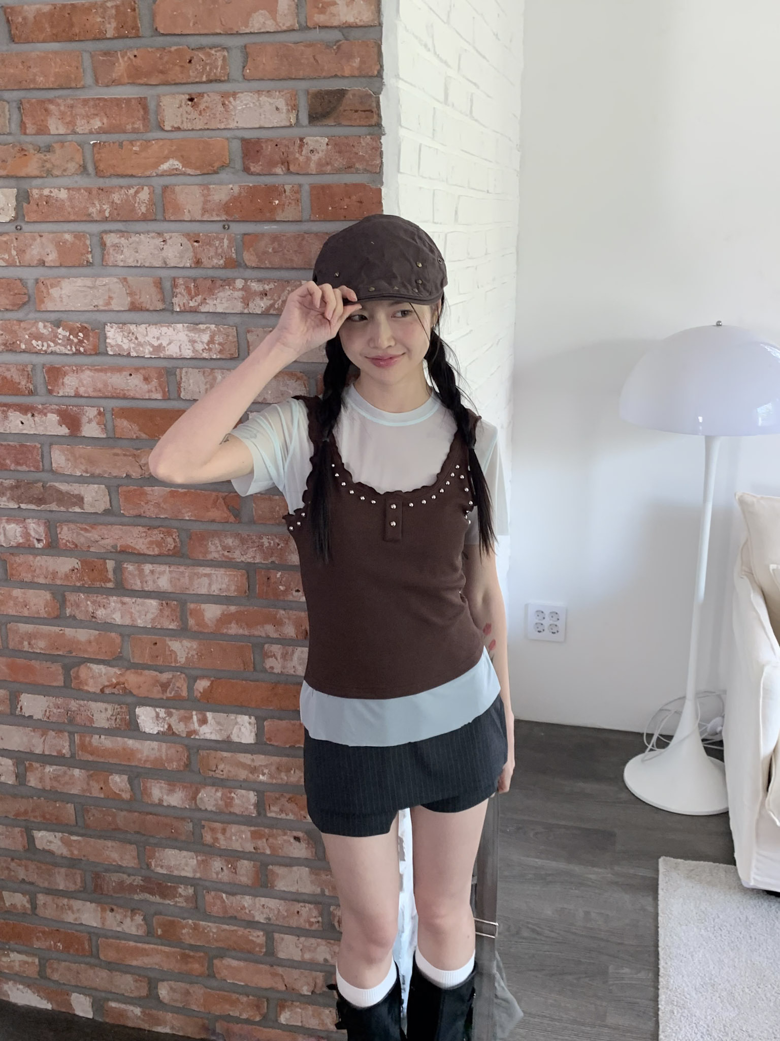 ISA_一件多穿都是細節! 鉚釘(1+1)捲邊套裝_64100