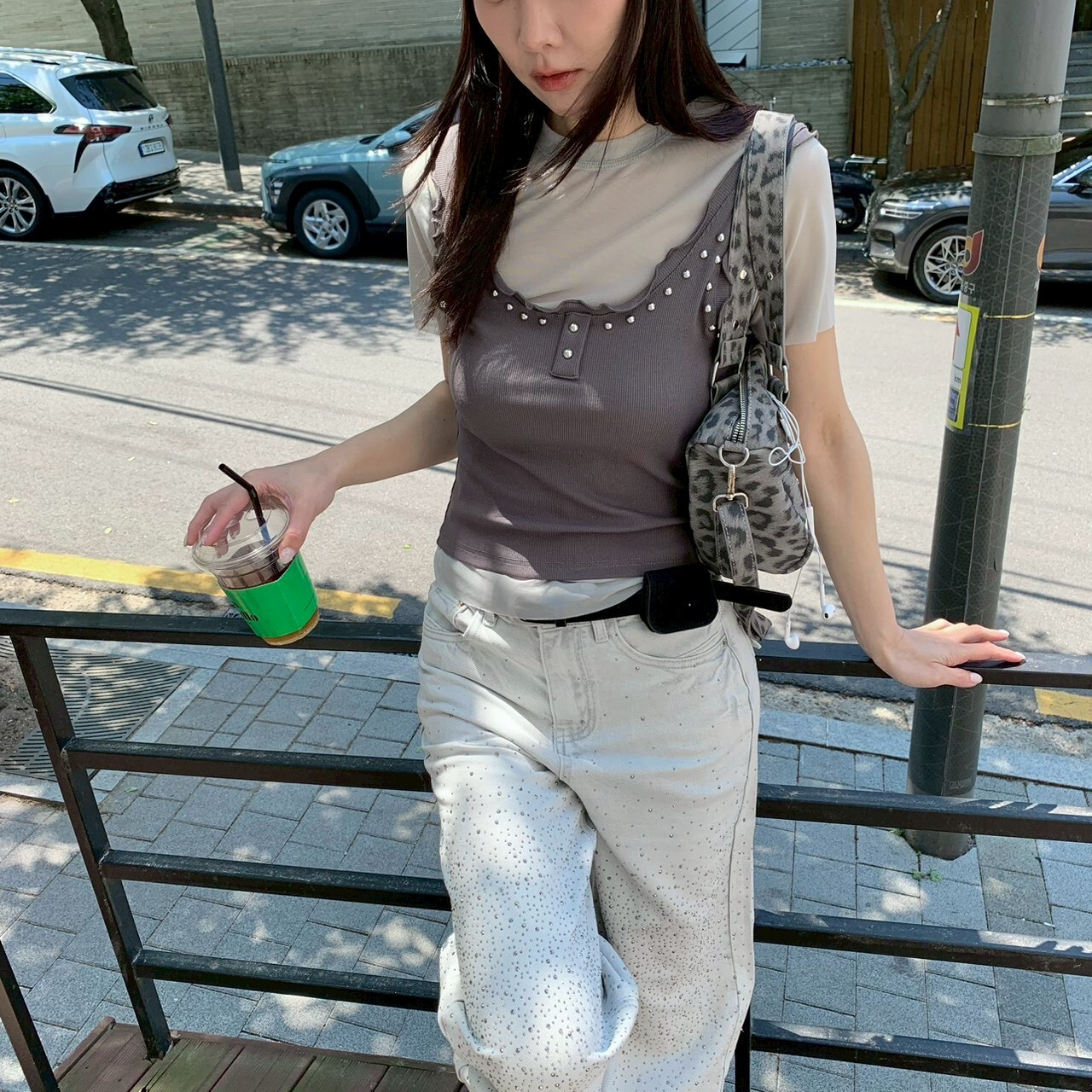 ISA_一件多穿都是細節! 鉚釘(1+1)捲邊套裝_64100