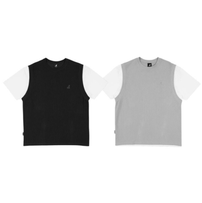KANGOL 短袖 黑 灰 落肩 束條 紋理 假兩件 短T 中性 6625112010 6625112020