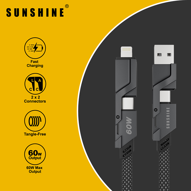 PD60W 1M 4-in-1 Zinc Alloy Fast Charging Cable CAG2