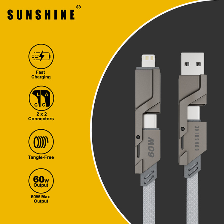 PD60W 1M 4-in-1 Zinc Alloy Fast Charging Cable CAG2