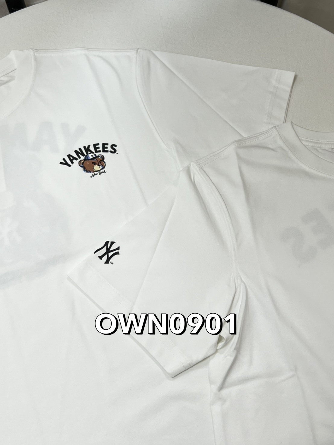 【OWN】MLB Korea 短袖 上衣 休閒 落肩 圓領 大LOGO 街頭 塗鴉 熊熊 短TEE 不分男女 NY 洋基 白色